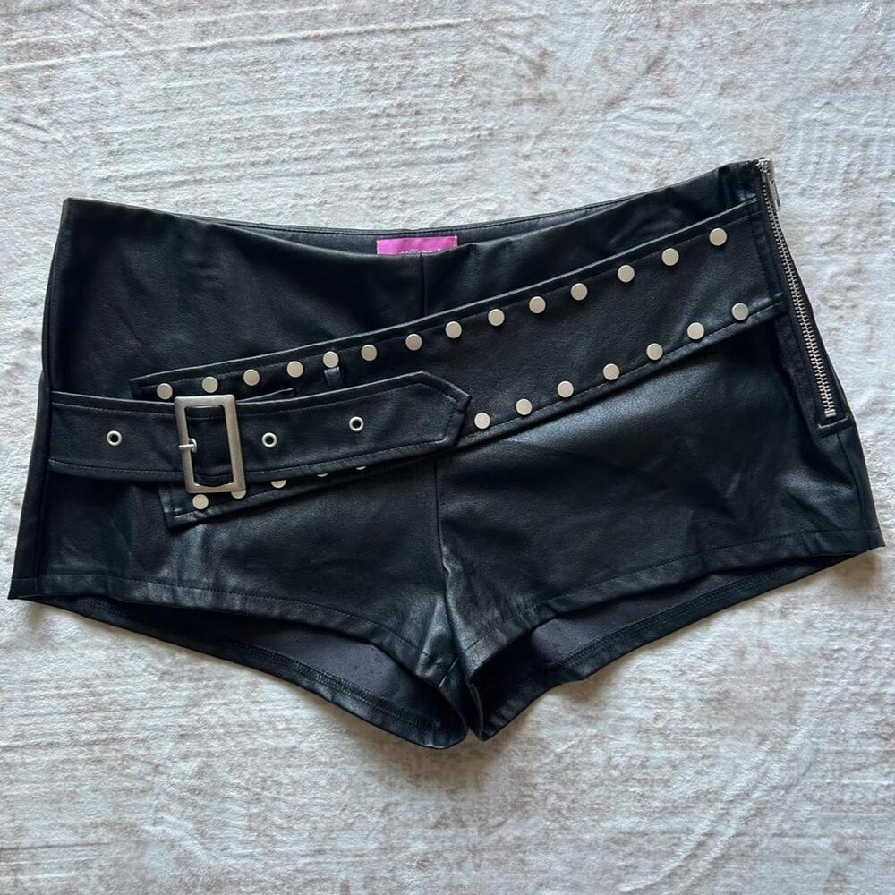 Edikted black faux leather shorts size L